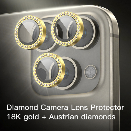 时尚 OEM 18K 金+奥地利钻石彩色防刮钢化玻璃 iPhone 相机镜头保护膜