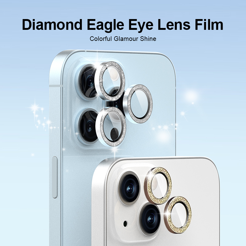 iPhone 15 Pro Max 闪亮钻石相机镜头屏幕保护膜 9H 单金属带玻璃相机镜头膜
