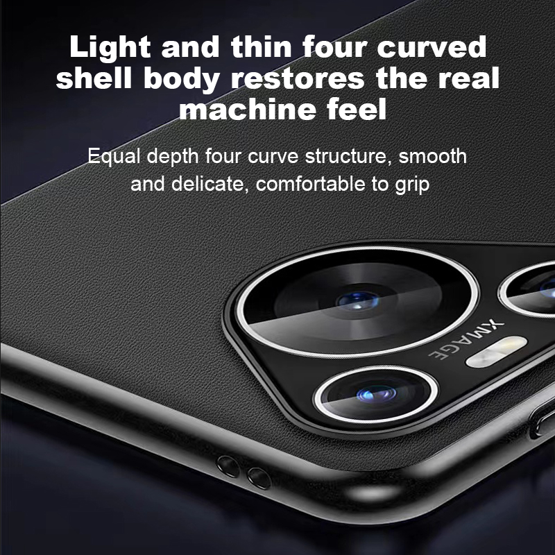 适用于华为 P70 手机壳电镀边框纯素皮革 13T 全包皮革质感保护套